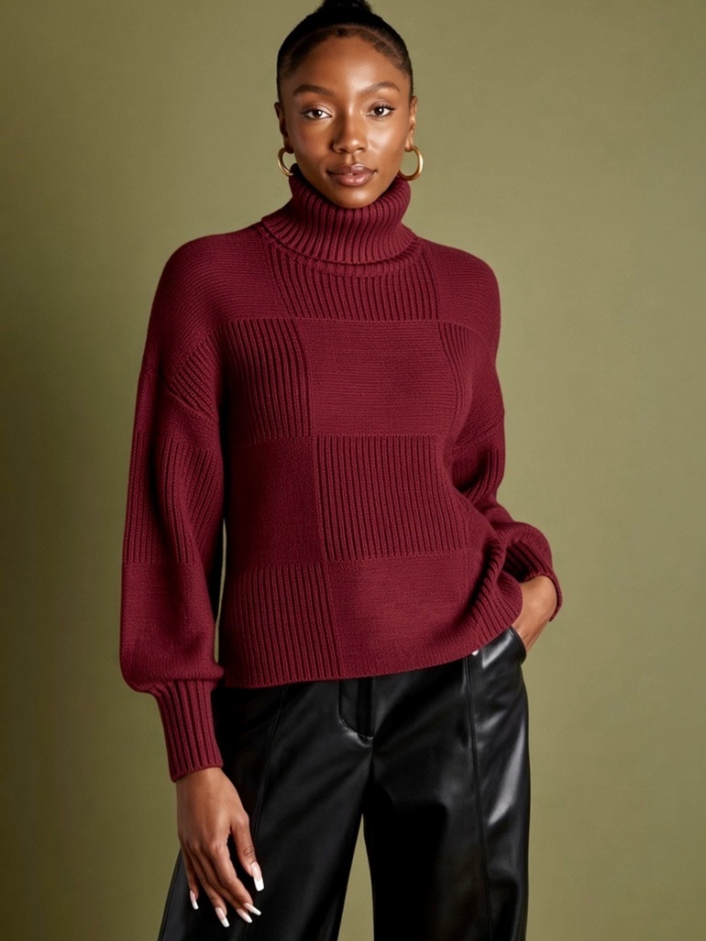 NWT STAUD Benny Turtleneck Sweater in Merlot size XS